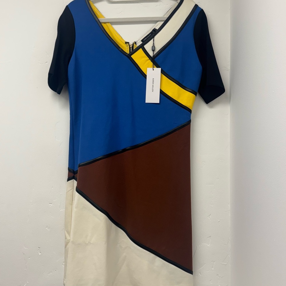 Karen Millen NWT Blue Brown Asymmetrical Sheath Dress